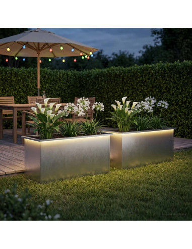 Fioriera da giardino con LED 2 pz Argento 50 x 100 x 48 cm