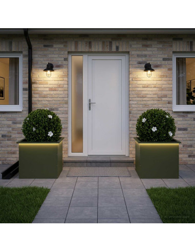 Fioriera da giardino con LED 2 pz Verde Oliva 50 x 60 x 48 cm