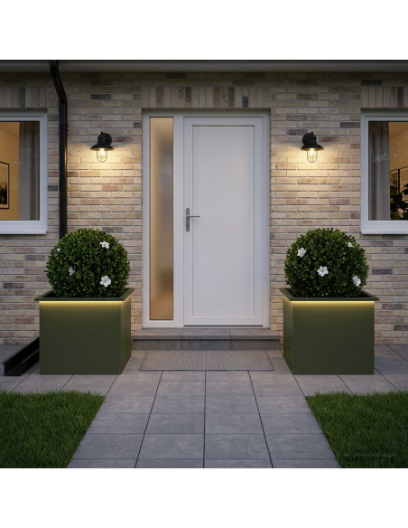Fioriera da giardino con LED 2 pz Verde Oliva 50 x 60 x 48 cm