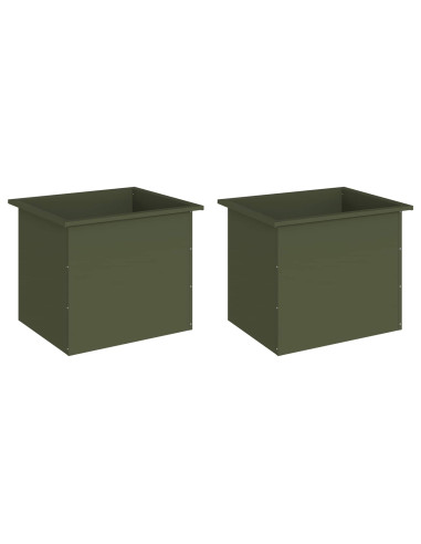 Fioriera da giardino con LED 2 pz Verde Oliva 50 x 60 x 48 cm
