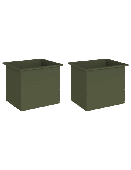 Fioriera da giardino con LED 2 pz Verde Oliva 50 x 60 x 48 cm