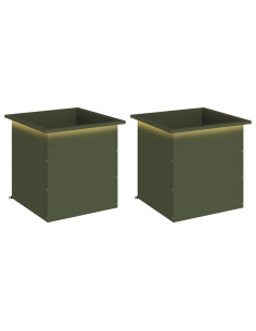 Fioriera da giardino con LED 2 pz Verde Oliva 50 x 50 x 48 cm 2