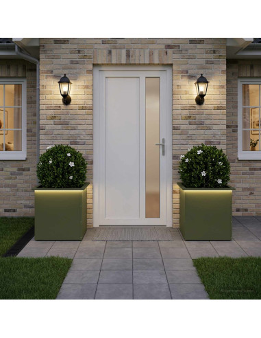 Fioriera da giardino con LED 2 pz Verde Oliva 50 x 50 x 48 cm