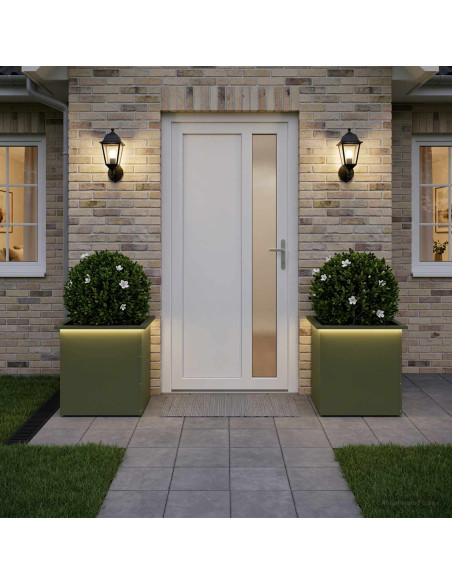 Fioriera da giardino con LED 2 pz Verde Oliva 50 x 50 x 48 cm