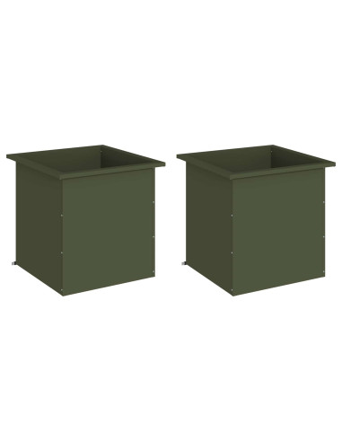 Fioriera da giardino con LED 2 pz Verde Oliva 50 x 50 x 48 cm