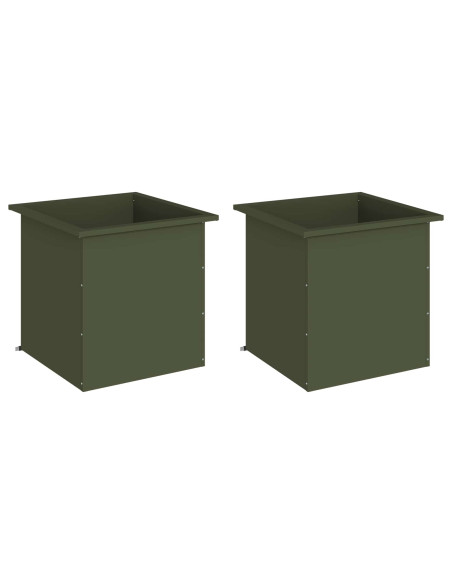 Fioriera da giardino con LED 2 pz Verde Oliva 50 x 50 x 48 cm