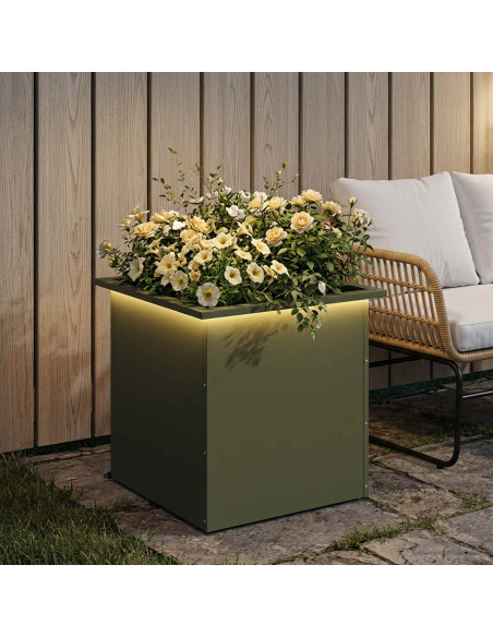 Fioriera da giardino con LED Verde Oliva 50 x 50 x 48 cm