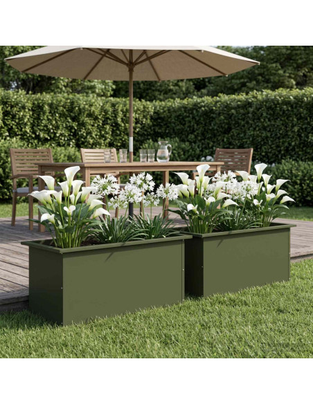 Fioriera da giardino con LED 2 pz Verde Oliva 40 x 80 x 40 cm
