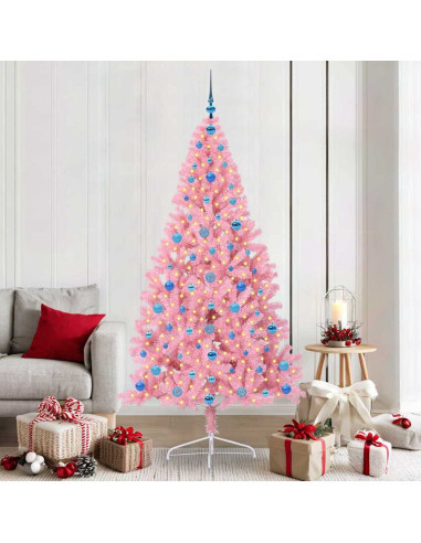 Albero di Natale artificiale con luci integrate Rosa 210 cm PVC