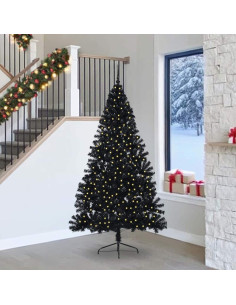 Albero di Natale artificiale con luci integrate Nero 240 cm PVC