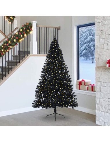 Albero di Natale artificiale con luci integrate Nero 240 cm PVC