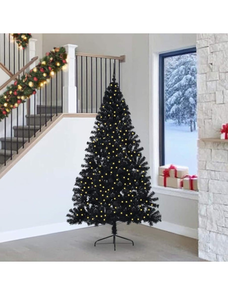 Albero di Natale artificiale con luci integrate Nero 240 cm PVC