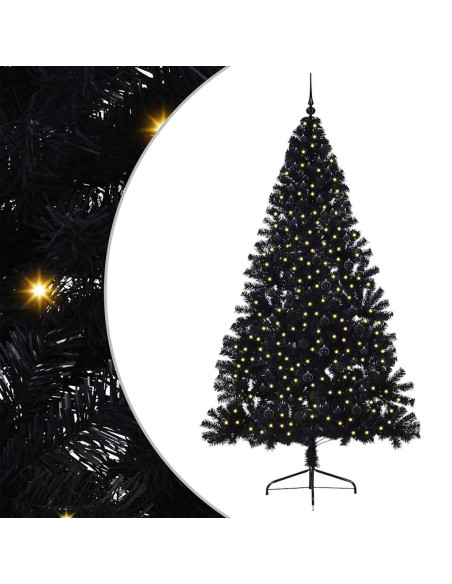 Albero di Natale artificiale con luci integrate Nero 240 cm PVC