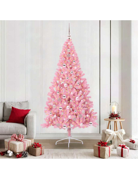 Albero di Natale artificiale con luci integrate Rosa 210 cm PVC