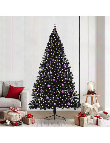 Albero di Natale artificiale con luci integrate Nero 240 cm PVC