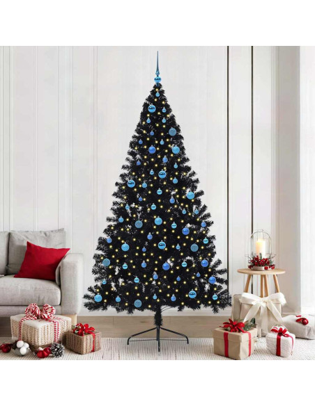 Albero di Natale artificiale con luci integrate Nero 240 cm PVC