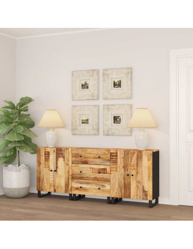 Credenze 3 pz in Legno di Mango Grezzo