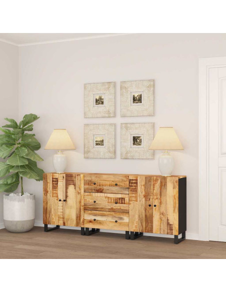 Credenze 3 pz in Legno di Mango Grezzo