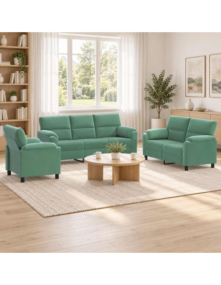 Set di divani 3 pcs Verde Mare Velluto