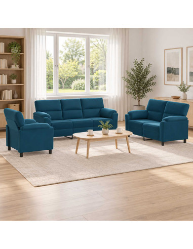 Set di divani 3 pcs Blu Velluto