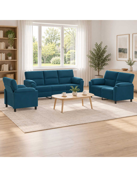 Set di divani 3 pcs Blu Velluto