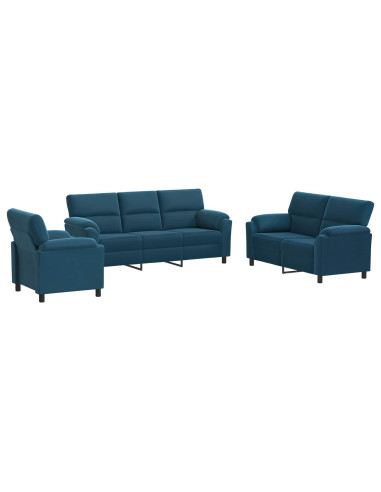 Set di divani 3 pcs Blu Velluto