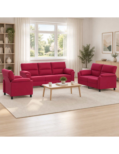 Set di divani 3 pcs Rosso Vino Velluto