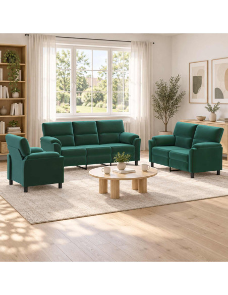 Set di divani 3 pcs Verde Scuro Velluto