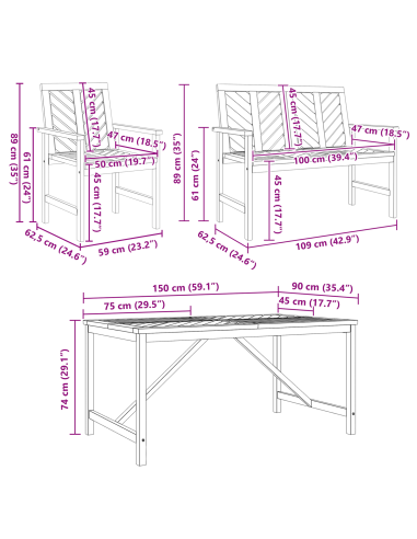 Set da Pranzo per Giardino 4 pz Marrone