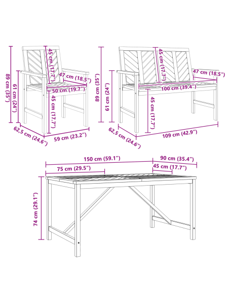 Set da Pranzo per Giardino 4 pz Marrone