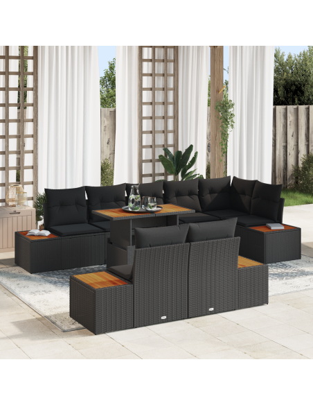 Set Divano da Giardino 9 pz Nero e Marrone