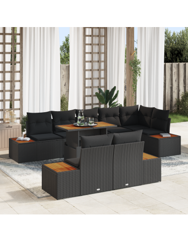 Set Divano da Giardino 9 pz Nero e Marrone