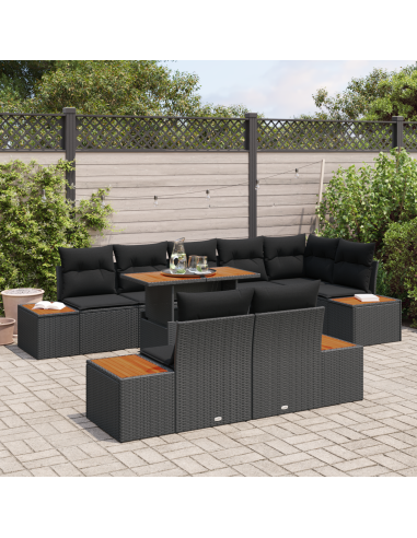 Set Divano da Giardino 9 pz Nero e Marrone