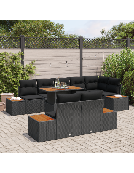 Set Divano da Giardino 9 pz Nero e Marrone
