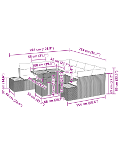 Set Divano da Giardino 9 pz Nero polyrattan