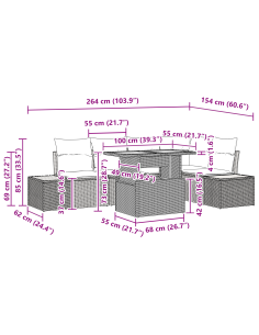Set Divano da Giardino 6 pz Nero polyrattan