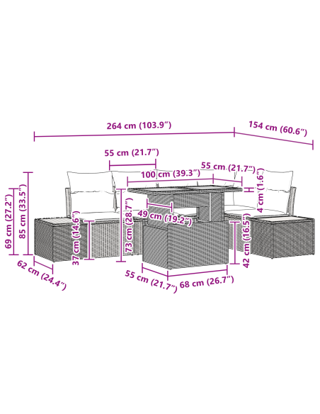 Set Divano da Giardino 6 pz Nero polyrattan