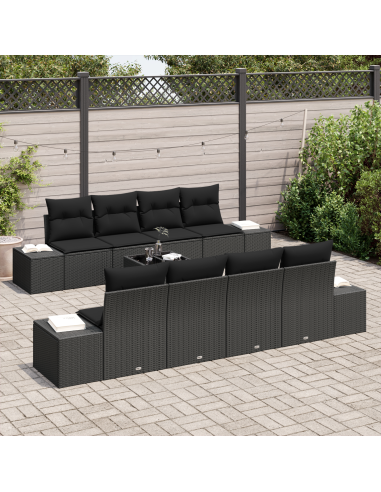 Set Divano da Giardino 7 pz Nero polyrattan
