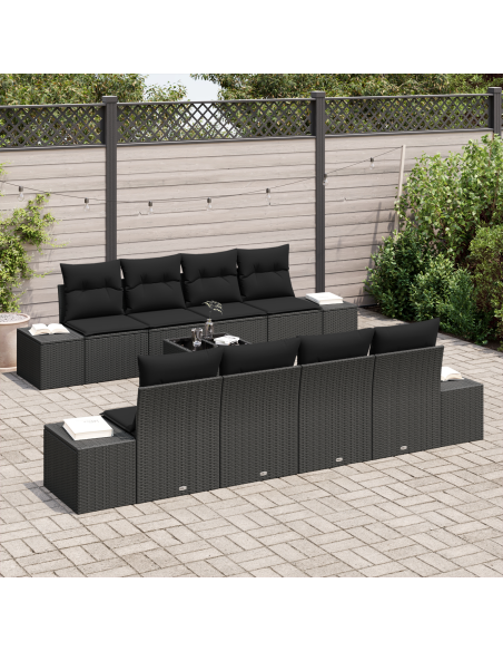 Set Divano da Giardino 7 pz Nero polyrattan