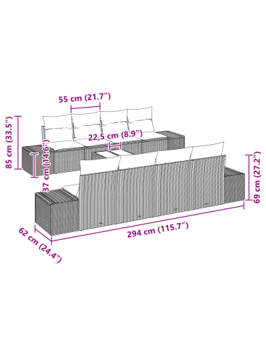Set Divano da Giardino 7 pz Nero polyrattan