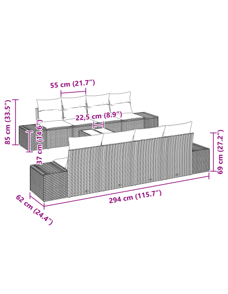 Set Divano da Giardino 7 pz Nero polyrattan