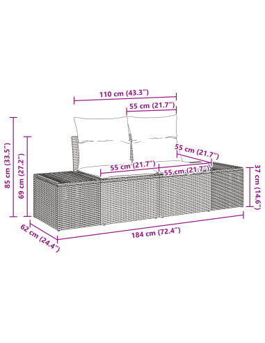 Set Divano da Giardino 7 pz Nero polyrattan