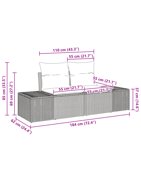Set Divano da Giardino 7 pz Nero polyrattan