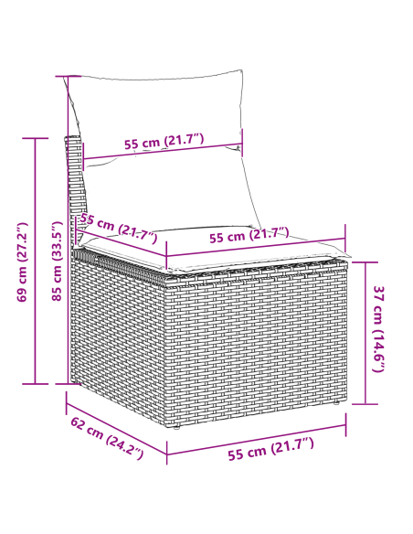 Set Divano da Giardino 7 pz Nero polyrattan