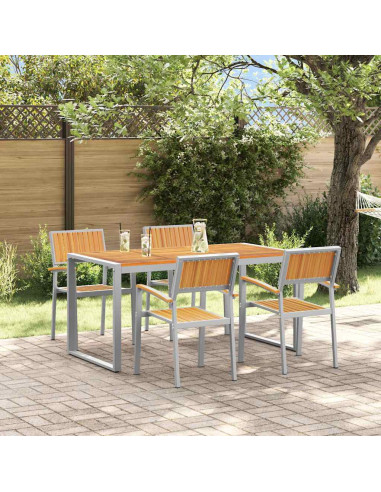 Set da Pranzo per Giardino 5 pz Grigio Legno di Acacia Massello