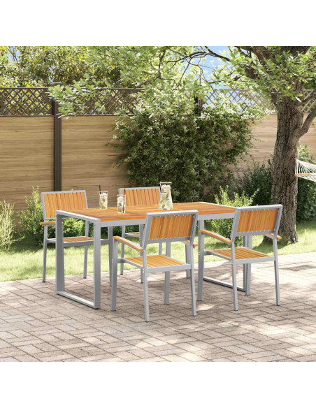 Set da Pranzo per Giardino 5 pz Grigio Legno di Acacia Massello
