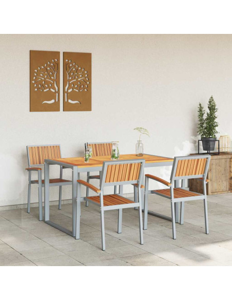 Set da Pranzo per Giardino 5 pz Grigio Legno di Acacia Massello
