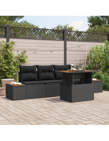 Set Divano da Giardino 5 pz Nero polyrattan