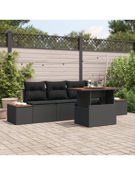 Set Divano da Giardino 5 pz Nero polyrattan