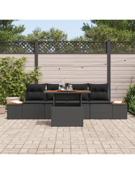 Set Divano da Giardino 5 pz Nero polyrattan